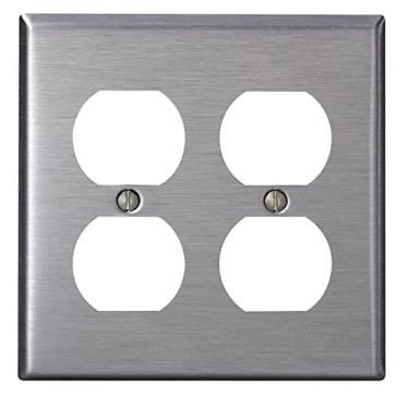 Imagem de Leviton 84016-40 2 entradas, tomada dupla para receptáculo de dispositivo, tamanho padrão, suporte de dispositivo, aço inoxidável