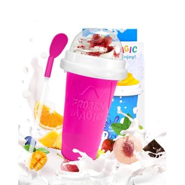 Imagem de Slushy Maker Cup, DIY Magic Slushy Maker Squeeze Cup, Portable Smoothie Squeeze Cup for Juices, Milk and Ice Cream Make, Double Layers Silica Cup with Lid & Straw for Kids, Friends, Family (Pink)