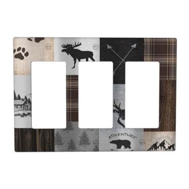 Imagem de Spshian Capa de interruptor de luz rústica retro urso veado animal selvagem 3 gangues balancim tampas de interruptor de luz de tomada tripla placa decorativa placa de interruptor placa de interruptor