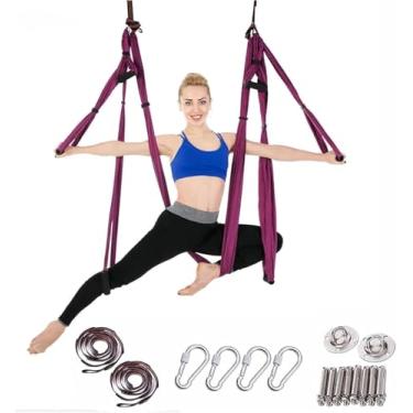 Imagem de Rede de pano de ioga aérea, balanço de ioga para antigravidade, toalha de ioga aérea, faixa de fitness para ioga, arnês de ioga não elástico, corda de tração de ioga aérea, roxo profundo