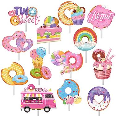 Imagem de 36pcs Donut Cupcake Toppers Donut Birthday Party Supplies Donut Grow Up Theme Donut 2nd Birthday Cake Topper Decorations for Donut Theme Birthday Party Baby Shower Supplies