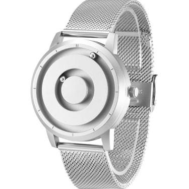 Imagem de EUTOUR Relógios masculinos, dois relógios magnéticos PVD mostrador monobloco relógio de pulso masculino pulseira de malha de aço inoxidável com pulseira de resina 40 mm, Mostrador