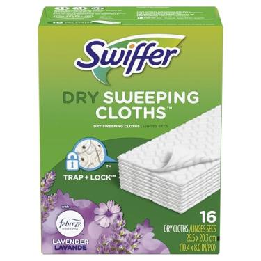 Imagem de Swiffer Sweeper Dry Sweeper, refis de várias superfícies para esfregão de chão de espanadores, com febreze lavanda, 16 unidades