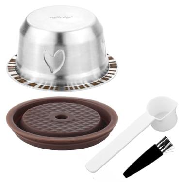 Imagem de Cápsulas reutilizáveis para máquina Nespresso Vertuo, conjunto de cápsulas de café recarregáveis de aço inoxidável de 230 ml com 1 tampa de silicone, 1 colher, 1 escova de acessórios de café para