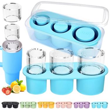 Imagem de Rhewatin 1 bandeja de gelo para Stanley/Yeti/Simple Modern etc. Copos de 1,134 g, bandeja de cubo de gelo de silicone para copos com caixa e tampa, azul