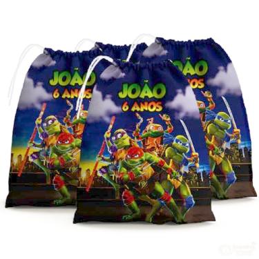 Imagem de Sacolinhas Surpresa Personalizada Tecido Tartarugas Ninjas Caos Mutante (Sacolinhas 15x20, Unidades, 20)