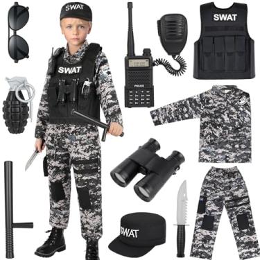 Imagem de Fantasia de polícia SWAT para crianças, fantasia de polícia infantil para meninos com colete SWAT, presentes de Halloween para meninos e meninas 3 a 12