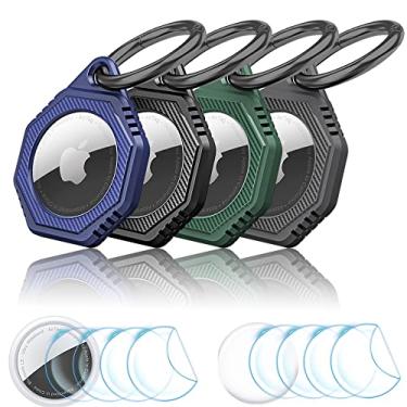Imagem de Smasener Suporte de AirTag, pacote com 4 para AirTags, capa protetora completa de policarbonato + TPU resistente a arranhões com película protetora integrada, acessórios Apple Airtag para chaveiro
