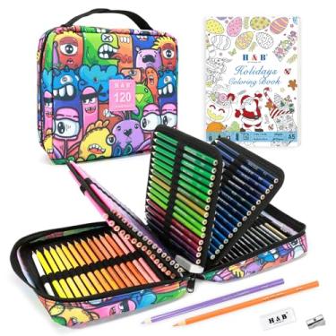 Imagem de H & B Materiais de arte, pacote com 120 materiais de desenho para adultos, kit de cores com livro de desenho, livro de colorir, lápis de cor à base de óleo para artistas