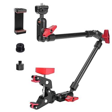 Imagem de Suporte para câmera JEBUTU, com braço articulado ajustável de 57 cm e braçadeira, com roscas de 1/4”, suporte para câmera, smartphone, webcam, microfone, monitor de câmera, para fixação em mesa ou