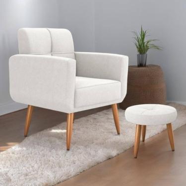 Imagem de Conjunto Poltrona E Puff Decorativos Josh Boucle Bege