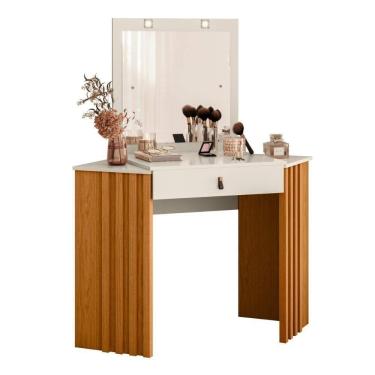 Imagem de Penteadeira Ripada Com Espelho E Led Verê Cinamomo Off White