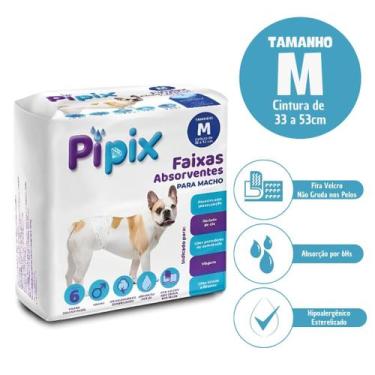 Imagem de Fralda Higiênica Descartável para Cães Pet Pipix Macho 6 Unidades, (M)