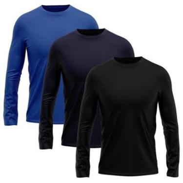 Imagem de Kit 3 Camisetas Masculina Manga Longa Dry Proteção Solar UV Segunda Pele Treino-Masculino