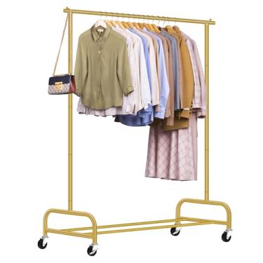 Imagem de SLEEPING LAMB Suporte de roupas resistentes para pendurar roupas, rack de metal com rodinhas de 109 cm de largura, suporte de guarda-roupa de metal com rodas, cabide para casacos, camisas, vestidos