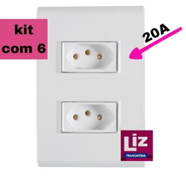 Imagem de Kit 6 Tomada Dupla 20A Tramontina Liz Branca, Branco