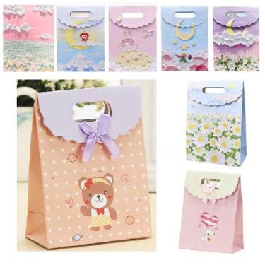 Imagem de 10 Sacola Mini Embalagem De Presente Papel Com tiras autocolantes 16cm