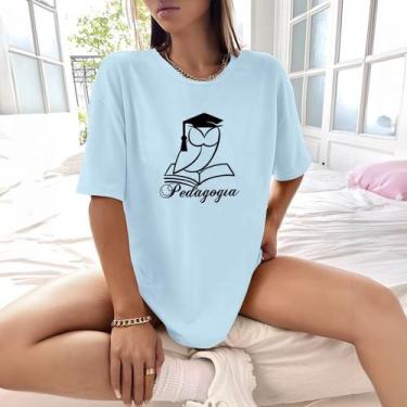 Imagem de Camisa Camiseta Feminina Estampada Coruja Pedagogia 100% Algodão Fio 3