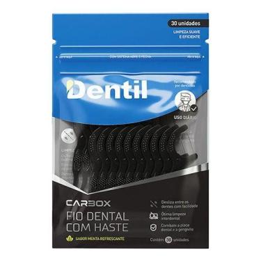 Imagem de Fio Dental Dentil Haste Carvão Limpeza Dentes Gengivas C/ 30