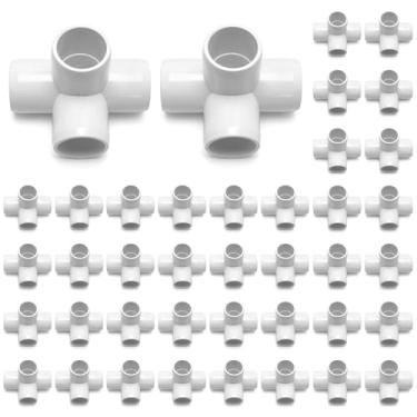 Imagem de QWORK Pacote com 40 encaixes de tubulação de PVC, cotovelo em T de 4 vias, 3/10.2 cm, conector de encaixe de PVC, grau de móveis, para móveis de construção e estruturas de PVC, branco