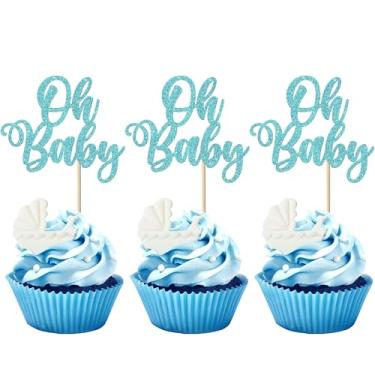Imagem de 24 Pack Oh Baby Cupcake Toppers Glitte Baby shower Cupcake Picks for Gender Reveal Baby Shower Boys Girls Kids Birthday Theme Party Cake Decorations Supplies Blue