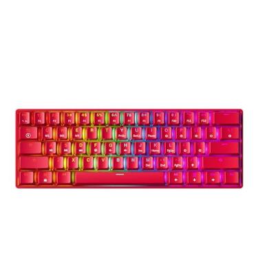 Imagem de GK61 Teclado mecânico para jogos – 61 teclas multicoloridas RGB iluminadas com LED retroiluminado com fio programável para PC/Mac Gamer (Gateron Mechanical Silent Brown, Vermelho)