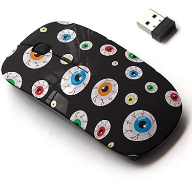 Imagem de Mouse sem fio de 2,4 G com design de padrão fofo para todos os laptops e desktops com nano receptor - globos oculares assustadores de Halloween