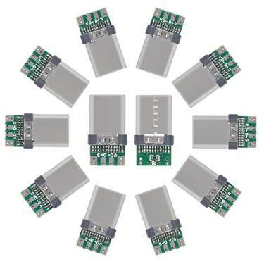 Imagem de DWEII 12 conectores USB 3.1 tipo C, 24 pinos, plugue macho, adaptador de receptáculo para fio de solda e cabo, 24 pinos com suporte para placa PCB