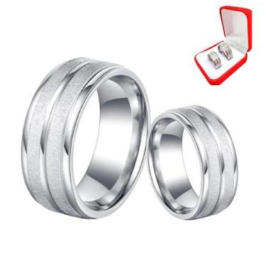 Imagem de Par Alianças Namoro Prata 6mm Riscos Brilho Friso Namorados Tradiciona