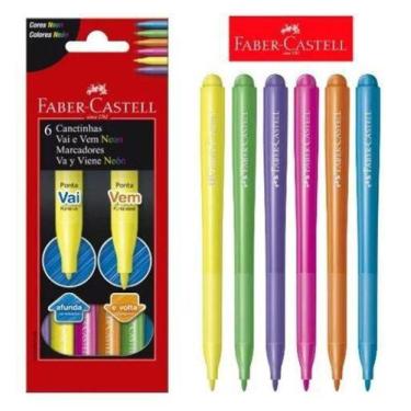 Imagem de Canetinha Faber Castell - Ponta Vai e Vem - 6 Cores Neon
