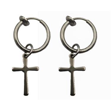 Imagem de Brinco Argola Falso de Pressão Masculino Pingente Cruz 1 par - Genéric