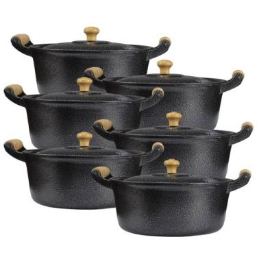 Imagem de Jogo 6 Panelas Alumínio Fundido Craqueada Caçarola Preto - OkayShop