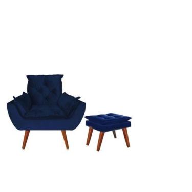 Imagem de Poltrona Opalla Lisboa Azul Bic Veludo Para Amamentação e Descanso - C