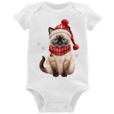 Imagem de Body Bebê Gato Natalino Gorro e Cachecol - Foca na Moda, Branco, G