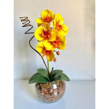 Imagem de Arranjo Orquídeas Artificiais Branca no Vaso de Vidro Aquario  - Zent 
