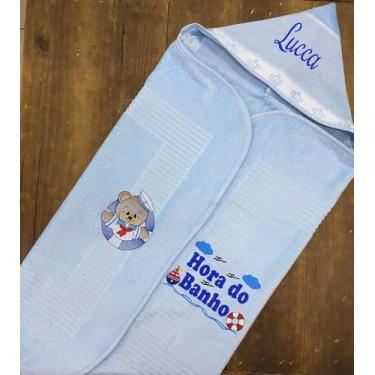 Imagem de Toalha de banho com capuz para bebê azul  - Gabriel Store 