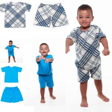 Imagem de 2 kits Pijamas ou conjunto Fifico modas xadrez e azul, 6