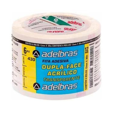 Imagem de Fita Adesiva Fina Dupla Face Transparente 12X30 Kit 6