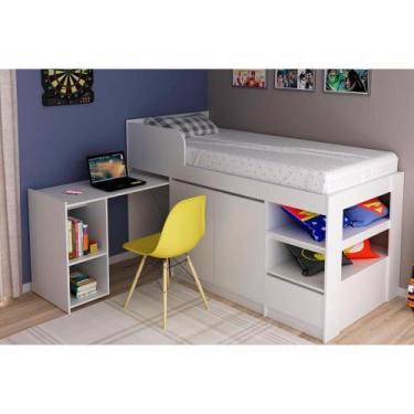 Imagem de Cama Multifuncional Juvenil CM8021 c/ Escrivaninha Branco - Tecno Mobi