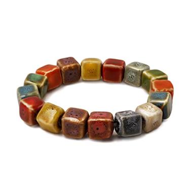 Imagem de MINACHI Boho Hippie Pulseira elástica com contas de cerâmica coloridas, boêmia, verão, praia, presente para mulheres, Small, Cerâmica, Sem Pedra Preciosa