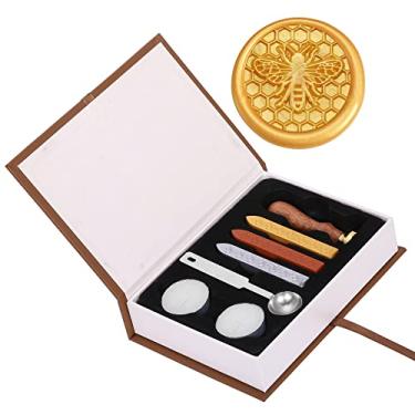 Imagem de Yoption Kit de Carimbo de Cera, Carimbo de Abelha e Favo de Mel com Bastões de Cera de Selagem de Ouro Vermelho e Prata, Conjunto de Caixa de Presente para Convites, Cartões, Cartas, Ideia de Presente