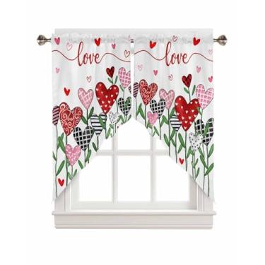 Imagem de Cortinas de Dia dos Namorados para Janelas Love Swag Cortinas de Cozinha Rosa Vermelho Coração Janela Cortinas de 2 Painéis Topper Cortinas para Cozinha, Sala de Estar, Quarto, Banheiro, Dia dos