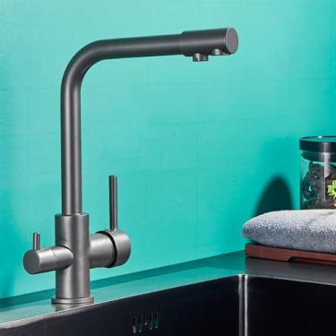 Imagem de Preto Cinza Filtro de Água Torneira Torneiras de Cozinha Misturador Filtro de Água Potável Torneira de Cozinha Torneira de Pia Torneira de Água Quente e Fria para Cozinha, Pistola Cinza