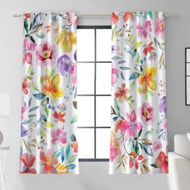 Imagem de beinkmake Cortinas blecaute floral boêmia flor blackout cortinas de janela ilhós isoladas térmicas plantas coloridas cortinas pretas para quarto sala de estar 2 painéis 106 cm × 163 cm