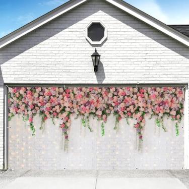 Imagem de 2,1 x 4,9 m grande parede de tijolo branco flores decoração de porta de garagem pano de fundo natureza floral hera folhas verdes bandeira porta de garagem chá de bebê casamento aniversário dia dos