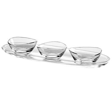Imagem de Barski - Vidro europeu - Oval - Bandeja de servir - Travessa - 40 cm de comprimento - com três tigelas pequenas - A tigela tem 9,9 cm de diâmetro - Use para aperitivos/lanches/molhos - Conjunto de 4