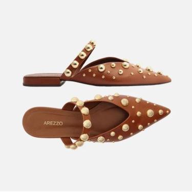 Imagem de Sandalia Marrom Couro Bico Fino Studs Arezzo Feminino