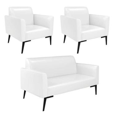 Imagem de Sofá Namoradeira Com 2 Poltronas Pés Villach Marisa Corano Branco D03 