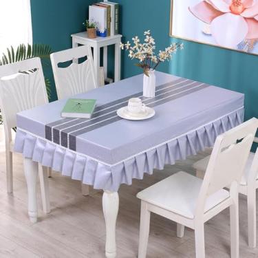Imagem de Toalha de mesa ajustada moderna nórdica retangular protetor de mesa simples à prova d'água e à prova de óleo para decoração de festa, piquenique, jantar, toalha de mesa, lavável, azul, 70 x 120 cm