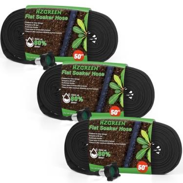 Imagem de HZGREEN Mangueira de imersão plana 1,5 m x pacote com 3, mangueira de gotejamento para canteiros de jardim, sistema de irrigação conectável, leve e fácil de regar para plantas de árvore e economiza